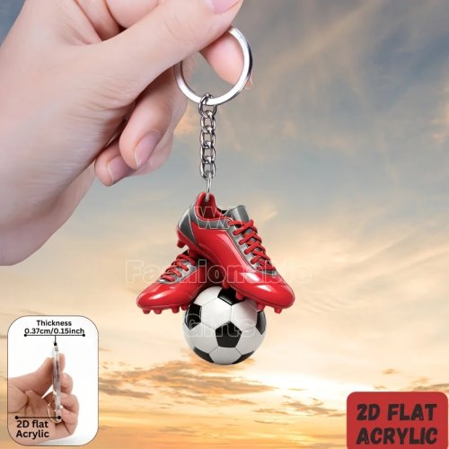 Portachiavi acrilico 2D palla e scarpe da calcio, design piatto – 2 colori – Ciondolo per borsa/auto/telefono/chiavi, ideale come regalo