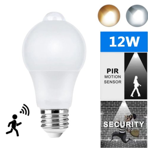 Lâmpada LED com sensor de movimento PIR 12W E27, lâmpada inteligente ON/OFF automática para casa/escadas