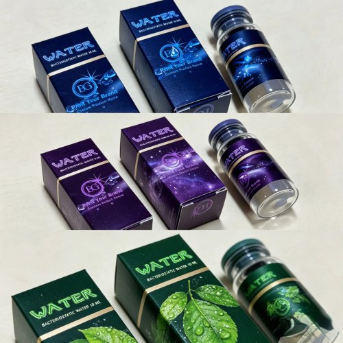 Custom packaging boxes with non-toxic vinyl stickers — commercial labels for multi-size peptide care bottles