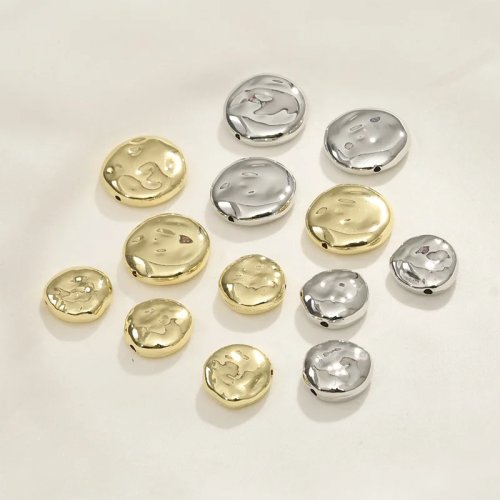 14K gold-color baroque flat beads with straight hole — DIY beads for bracelets, necklaces and earrings