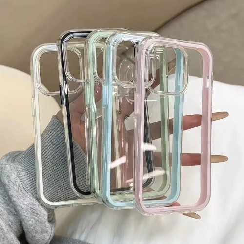 Custodia iPhone con retro trasparente e cornice color candy, bumper acrilico antiurto — compatibile con iPhone 17/16/16 Plus/15/14/13/12/11/Pro/Pro Max