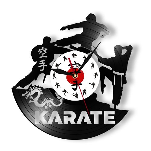 Reloj de pared disco de vinil 'Karate Fighters' — Decoración retro para casa, gimnasio o dojo