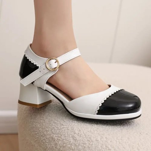 Décolleté ORCHALISA donna punta tonda, tacco largo 5,5 cm con plateau e cinturino con fibbia, colori misti, taglie 33-48