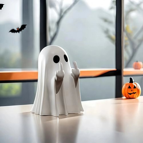 Figura de fantasma mostrando el dedo medio — Adorno de Halloween pequeño, divertido/espeluznante para mesa y repisa
