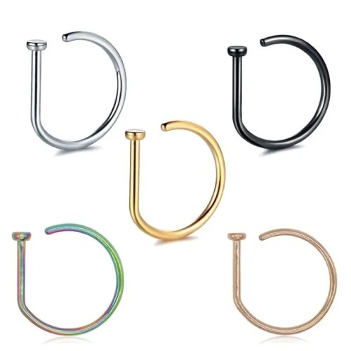Bague de nez en D sans piercing (clip nasal) — clip septum faux, bijou punk/hip‑hop pour femme