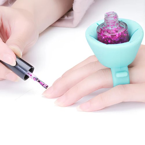 Anello porta‑smalto in silicone indossabile — Manicotto per dito, supporto flacone anti‑perdita per manicure a mani libere