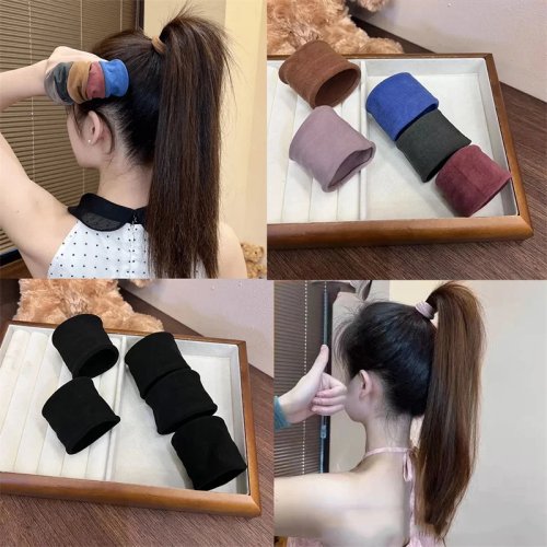 4個セット ワイドで厚手のヘアゴム（シュシュ）／ポニーテール用 韓国風