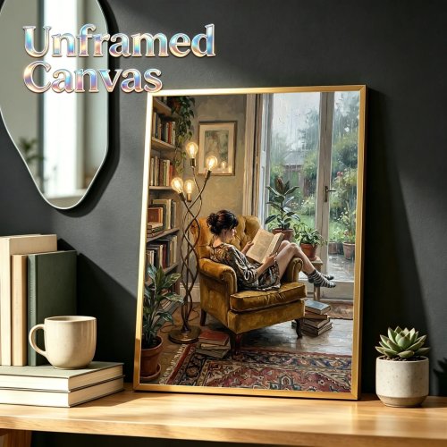 Lienzo vintage 'Reading Moment' sin marco – Decoración de pared acogedora para dormitorio y salón, regalo perfecto