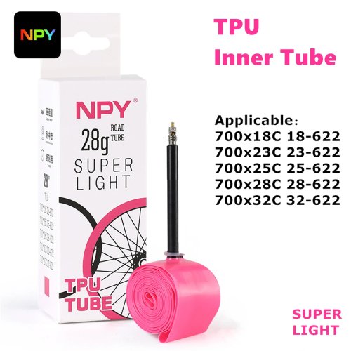 NPY Cámara TPU ultraligera 28 g para bicicleta de ruta 700x18/25/28/32 – Válvula Presta 45/65/85 mm, 1 pz