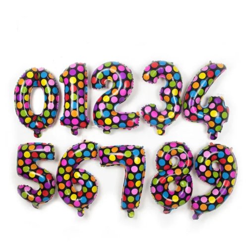 16" Folien-Zahlenballons mit bunten Punkten (0–9) – 16 Zoll Zahlenballons für Geburtstag, Babyshower, Hochzeits- und Partydeko – Großhandel