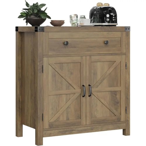 Credenza rustica marrone con porta stile fienile per cucina e sala da pranzo