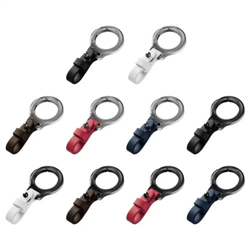 Gantungan kunci mobil kulit sapi + paduan titanium, penahan klip sabuk portabel, cincin kunci kecil untuk pria & wanita, kado