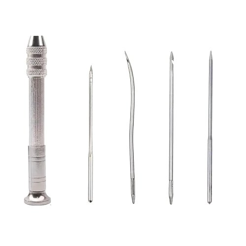 ชุดเข็มเย็บหนังพร้อมเครื่องเจาะ (awl) 4 ชิ้น สีเงิน สำหรับหนัง ผ้าใบ และเต็นท์