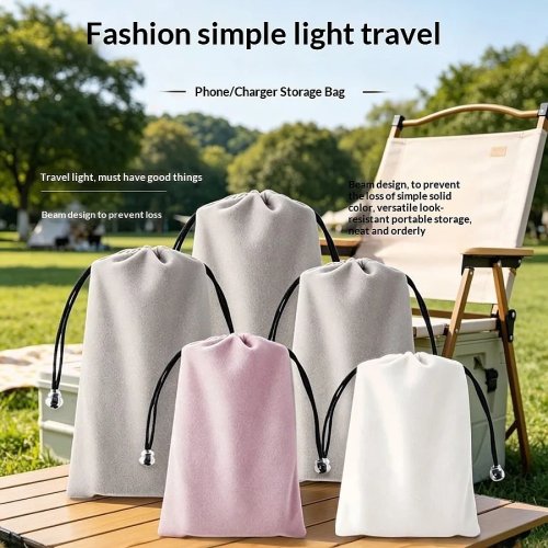 Flannel protective storage pouch for phone, power bank, earphones, cables & makeup brushes
