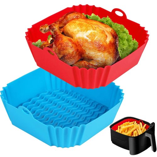 Silikon-Einlagen für Heißluftfritteuse (Airfryer) – wiederverwendbar, antihaft für Korb & Backblech, Pizza-Form, ofenfest