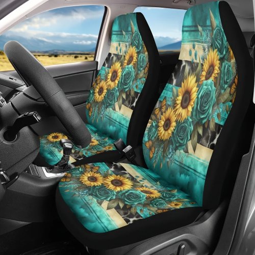 Conjunto 2 capas para bancos dianteiros de carro padrão girassol e rosa — universais, protetor de bancos para carro/SUV