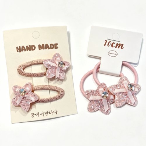 2/4pcs Cute Pink Bunny & Flower Hair Clip and Elastic Hair Tie Set for Girls — Kids Ponytail Holders, Hair Accessories