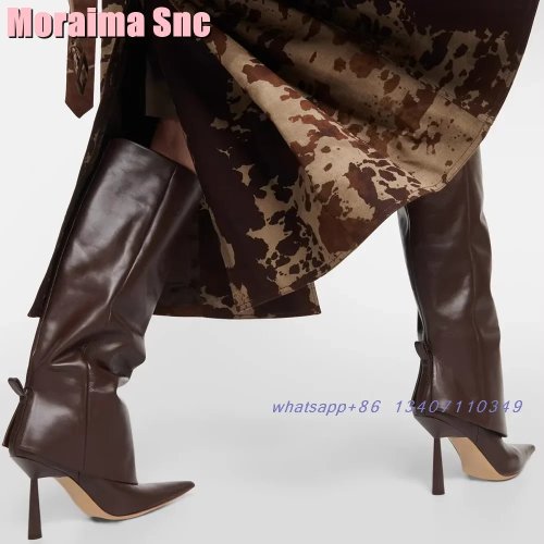 Stivali al ginocchio donna punta sfilata, risvolto, tacco a spillo, slip-on — Autunno/Inverno 2025 nuovi