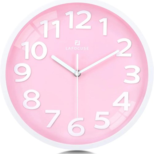 Orologio da parete Lafocuse 30 cm rosa con numeri 3D, silenzioso, a batteria — ideale per cameretta di bambina e soggiorno
