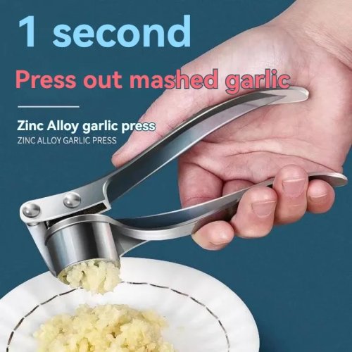Manual pull garlic press – anti-slip, thickened zinc alloy & stainless steel multifunctional garlic crusher