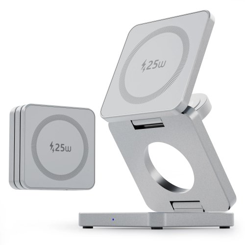 Qi2.2 磁気 折りたたみ式 3‑in‑1 ワイヤレス充電器（iPhone 12〜17 / AirPods / Apple Watch）携帯用
