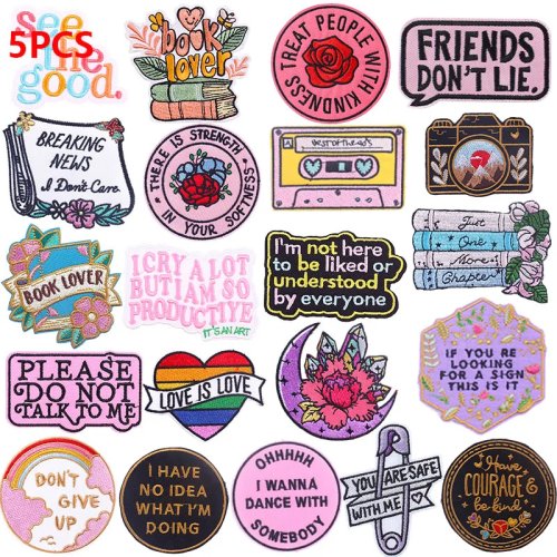 5er-Set bestickte Bügelpatches "Book Lover" – thermoadhäsiv, zum Aufbügeln auf Kleidung & Jacken, DIY