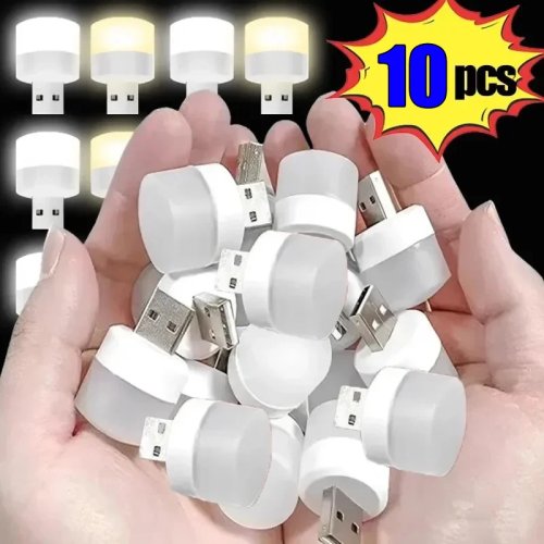 USB Mini LED-nachtlampje rond – USB-leeslampje, powerbank-compatibel, oogbescherming, 1 of 10 stuks