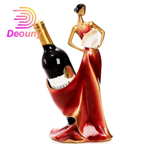 Weinflaschenhalter aus Resin in Form einer roten Damenstatue – dekorativer Einflaschenhalter für Küchen- und Bartresen