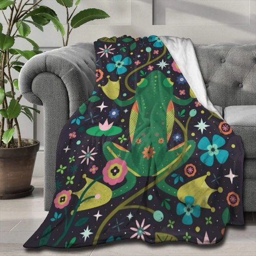 Botanical Frog Flannel Throw Blanket — soft, lightweight throw for sofa, bed, living room & travel — suitable for teens and adults