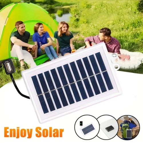 Caricatore solare portatile con uscita USB – Power bank solare per campeggio e viaggio, ricarica telefono, torcia e ventilatore (1/2 pz)
