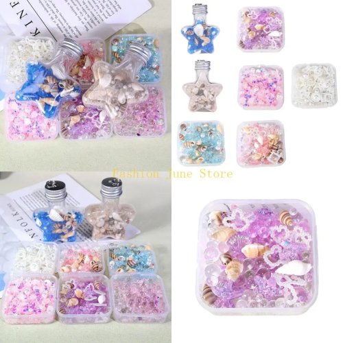 Garrafa decorativa tema oceano/estrelas com glitter, conchas e contas de vidro para artesanato e decoração de casa