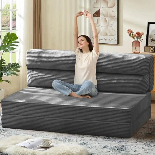 Rozkładana sofa 2 w 1 — rozkładana dwuosobowa kanapa i fotel‑łóżko, składany materac i poduszka w zestawie