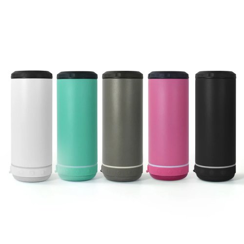 Kubek termiczny 16oz (≈470 ml) ze stali nierdzewnej z powłoką proszkową z głośnikiem Bluetooth — Bezprzewodowy kubek muzyczny, 4w1 chłodziarka, 2 pokrywki, logo na zamówienie (OEM, hurtowo)