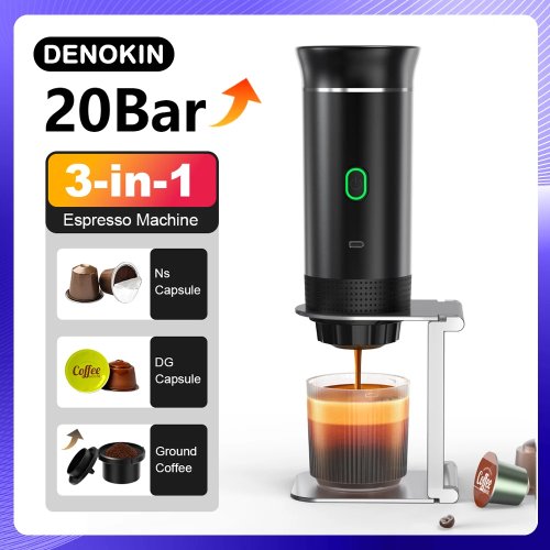 Máy pha cà phê Espresso di động không dây 3-trong-1 cho capsule & bột, dùng cho ôtô, gia đình và cắm trại