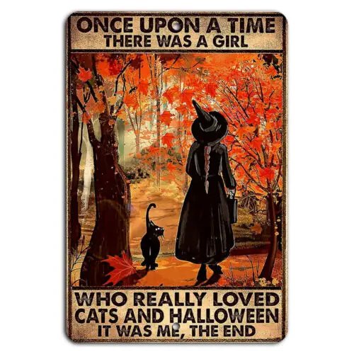Letrero de Halloween para amante de los gatos, rústico en aluminio 20×30 cm (8×12 pulg)