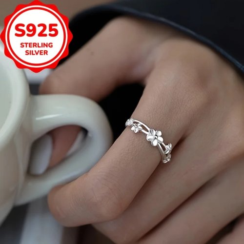 Cincin Wanita Perak 925 Lapisan Ganda Motif Bunga — Minimalis & Ringan