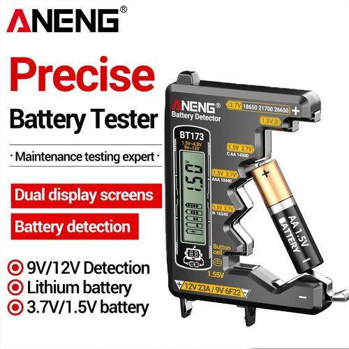 Uniwersalny tester baterii ANENG BT173 do C, D, AA, AAA, N, 9V oraz ogniw guzikowych, miernik z wyświetlaczem LCD