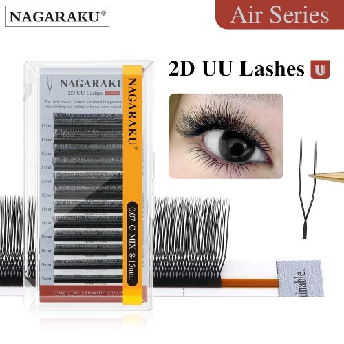 NAGARAKU Ресницы для наращивания U‑формы 2D (YY/UU), мягкие, натуральный эффект, параллельная укладка