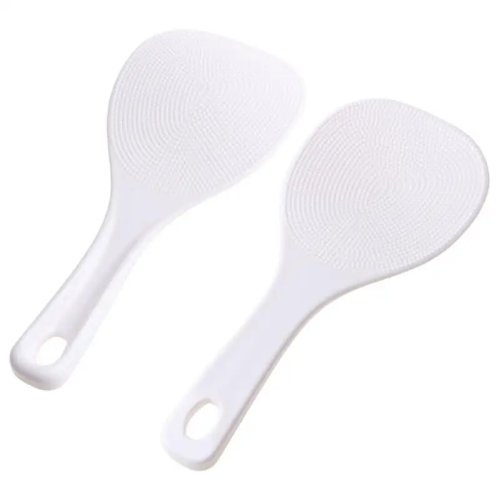 2-pack white plastic rice paddle spoons — non-stick rice serving spoons