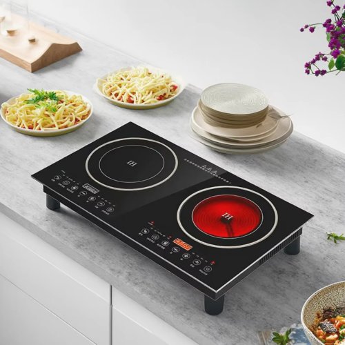 Tragbare 2-in-1 Induktions- & Infrarot-Kochplatte mit Kristallglas-Touchpanel