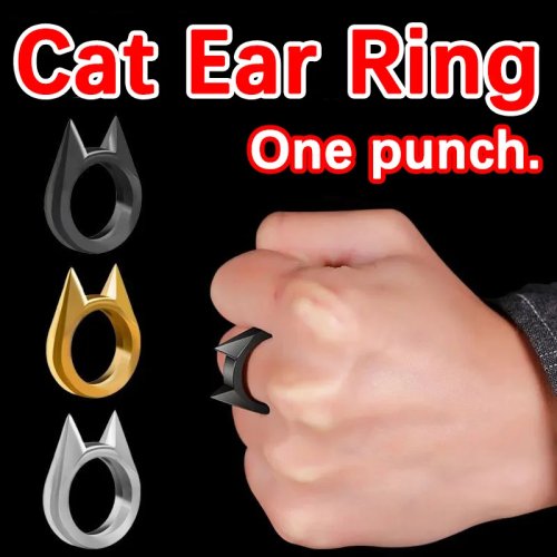 Cincin bela diri model telinga kucing dengan paku — pemecah kaca darurat untuk wanita & pria