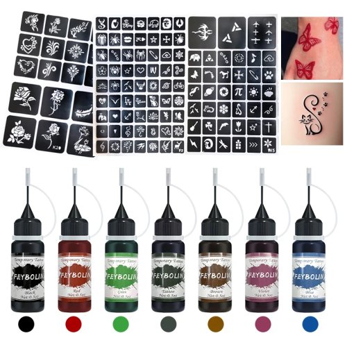 Kit encres tatouage temporaire longue tenue avec 3 stickers et gel de peinture freehand pour visage et corps — maquillage et soirée