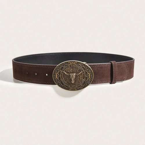 Unisex westernriem van PU-leer met stierenkopgesp, gegraveerd, retro casual