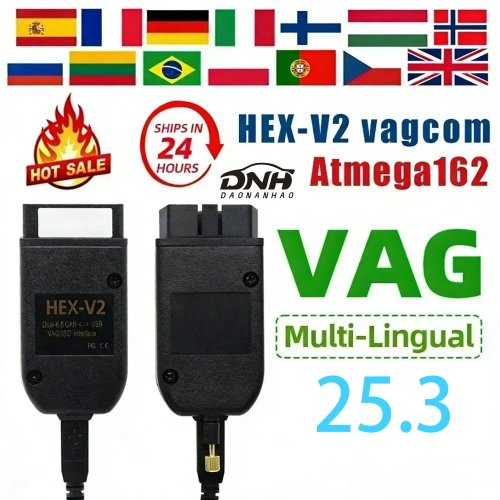 Câble diagnostic VCDS HEX‑V2 OBD2 V25.3 – Scanner VAG multilingue pour VW, Audi, Škoda