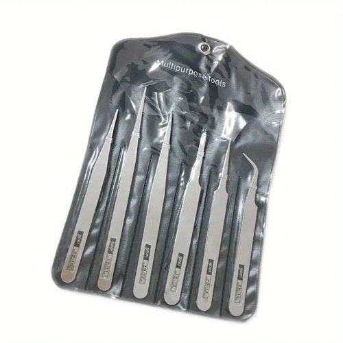 Bộ 6 nhíp thép không gỉ cho sen đá (sukulents) — nhíp cong chính xác cho làm vườn và DIY