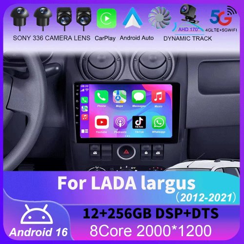 LADA Largus 2012-2021用 Android 16 カーオーディオ - CarPlay、4G+Wi‑Fi、GPSナビ、Bluetooth、マルチメディアビデオプレーヤー