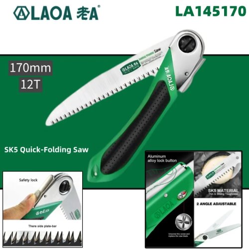 LAOA SK5 접이식 톱 — SK5강 날의 날카로운 톱니로 가지치기·정원·캠핑·소형 목재 절단용