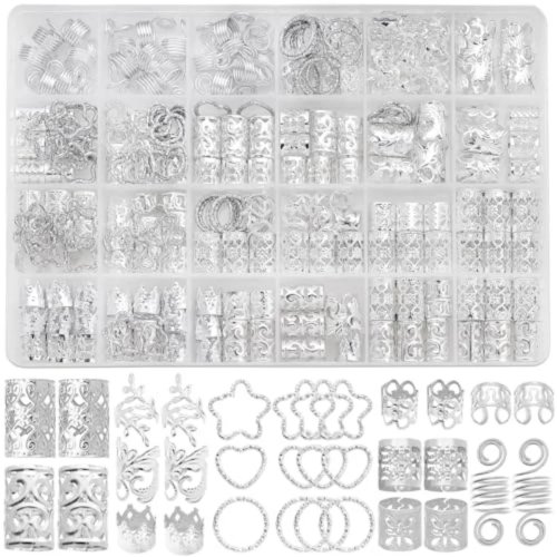 Lot 260 pièces bijoux de cheveux pour tresses – perles, manchons, anneaux et clips métal pour dreads/locs