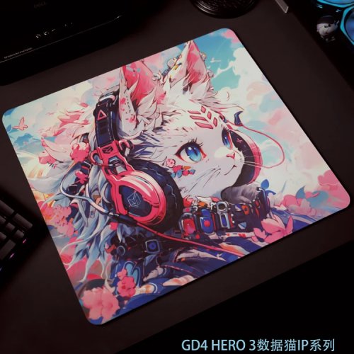 แผ่นรองเมาส์เกมมิ่ง UnusualWaySports Data Cat GD4 Hero 4 มม. เคลือบสี ไม่มีขอบเย็บ กันน้ำ ซักได้ พื้นผิวลื่นมาก