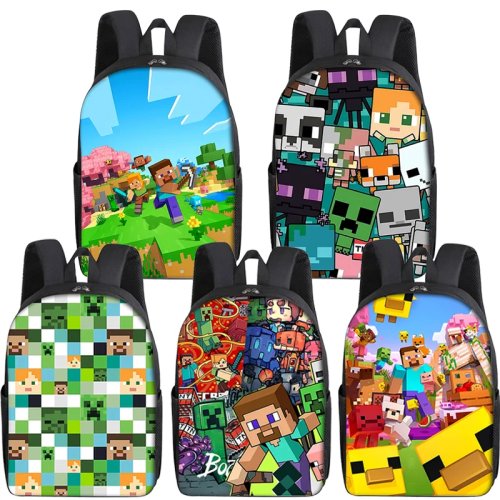 Sac à dos scolaire Pixel Game «Chicken Jockey» style dessin animé — imperméable, grande capacité, sac de voyage
